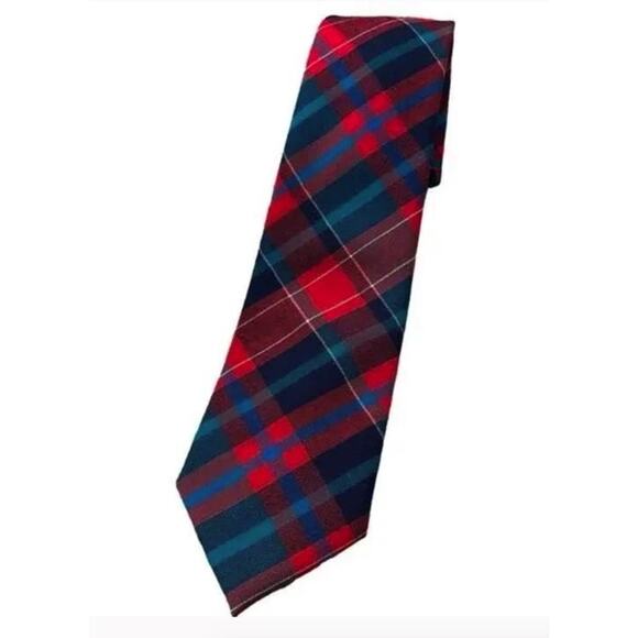 Pendleton Tie Mens One Size Red Blue Tartan Plaid 100% Virgin Wool Made USA Prep - Picture 1 of 5